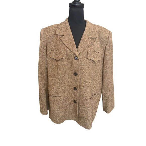 Jones New York Womens Tweed Blazer Plus 20W Brown Wool Old Money Preppy Jacket - Picture 2 of 11